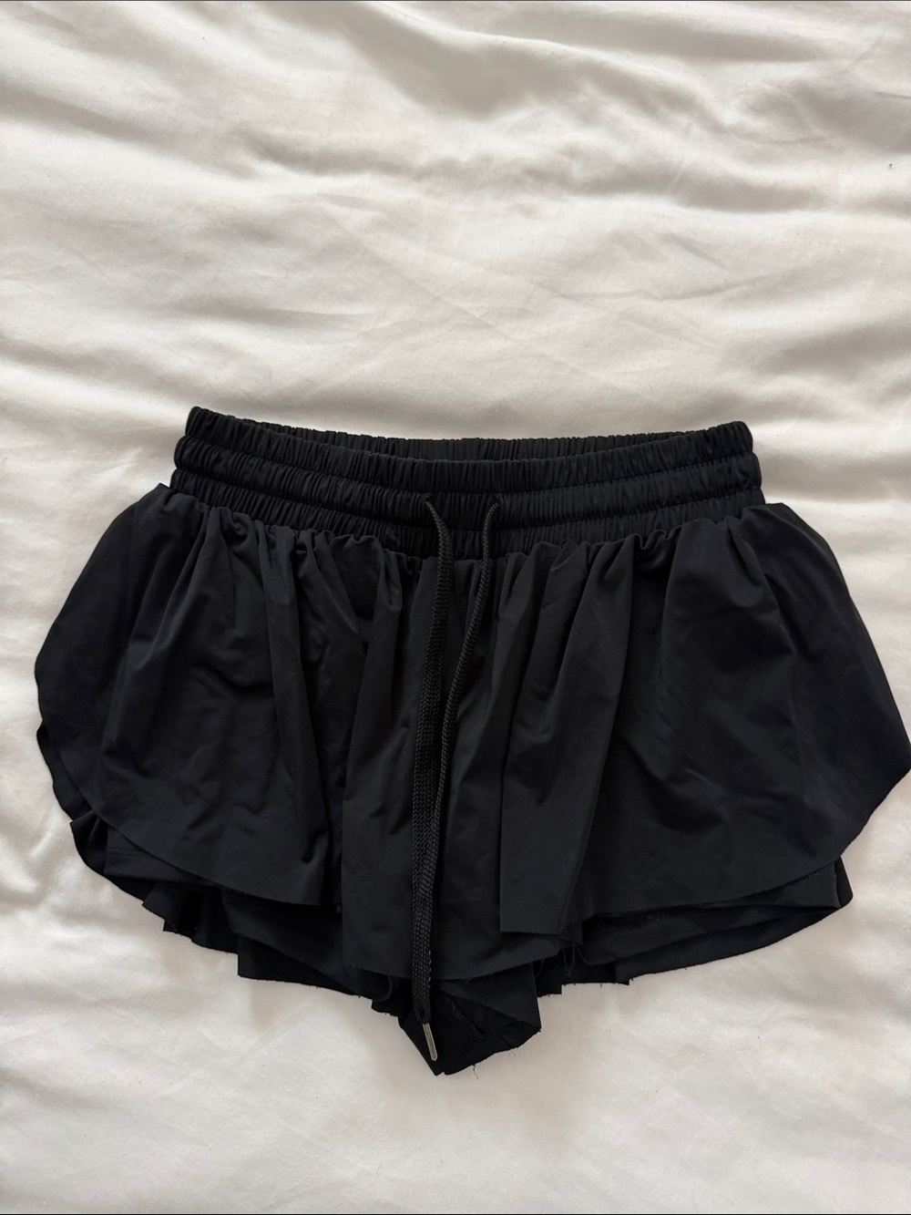 Women’s Black Layered Athletic Shorts with Drawstring Waist